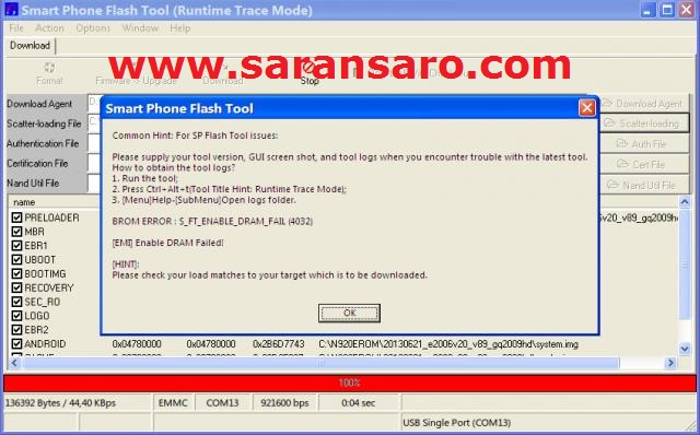 brom protocol error check device environment sp flash tool