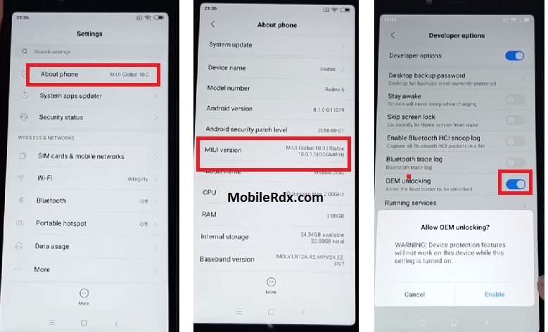 Enable OEM Unlock Xiumi Miui 10