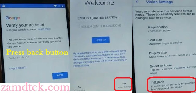 Nokia 8 FRP bypass vission setting and talk back
