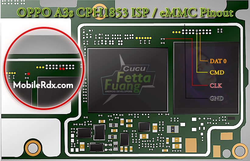 Oppo A3s ISP EMMC Pinout For Flashing And Remove FRP Lock