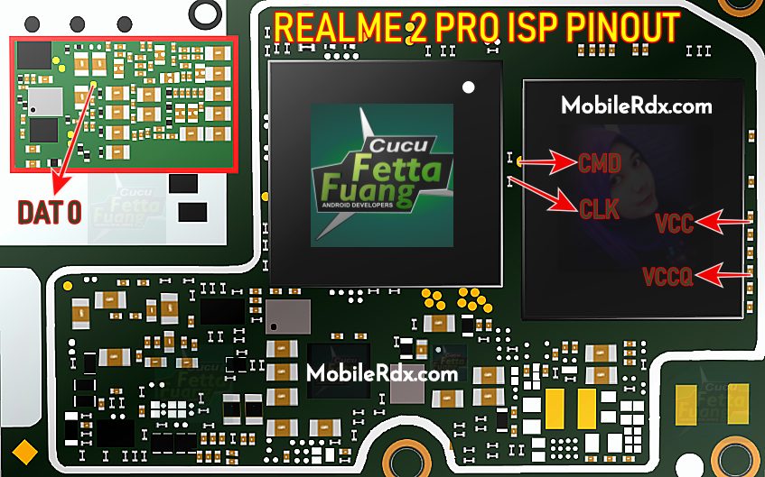 Realme 2 Pro ISP EMMC Pinout Remove User lock Pattern And FRP