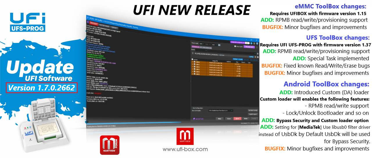 UFI Software version 1.7.0.2662