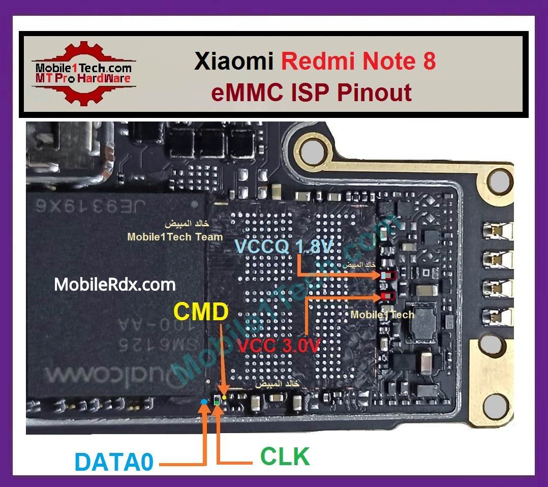 Redmi Note 8 EMMC ISP Pinout