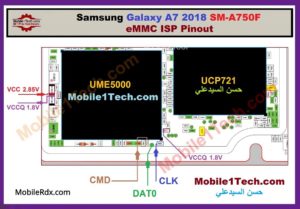 Samsung Galaxy A7 A750F EMMC ISP Pinout 300x209