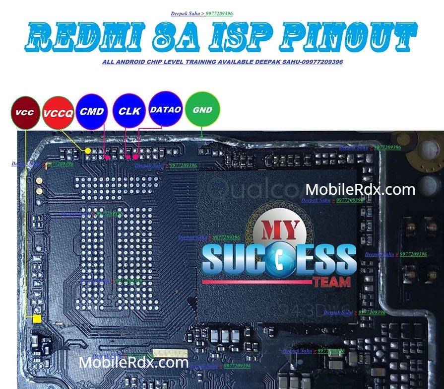 Redmi 8A ISP Pinout for Mi Account Remove Bypass FRP
