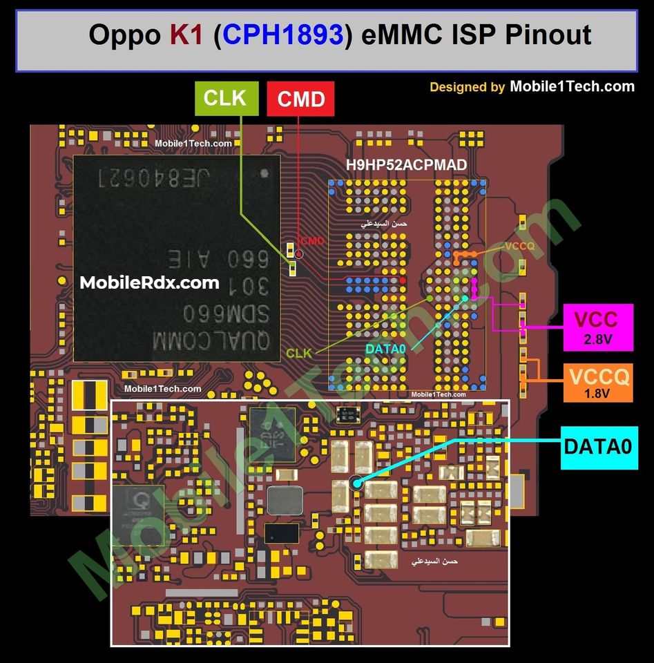 Oppo K1 EMMC ISP Pinout to Remove User Lock ByPass FRP
