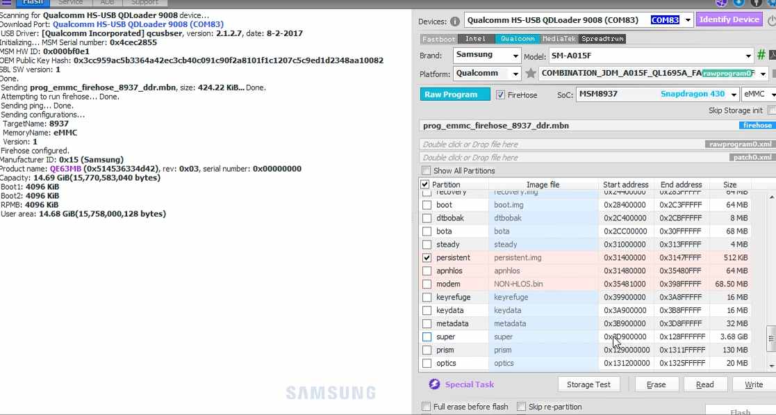 Samsung A01 A015F Unlock using ufi