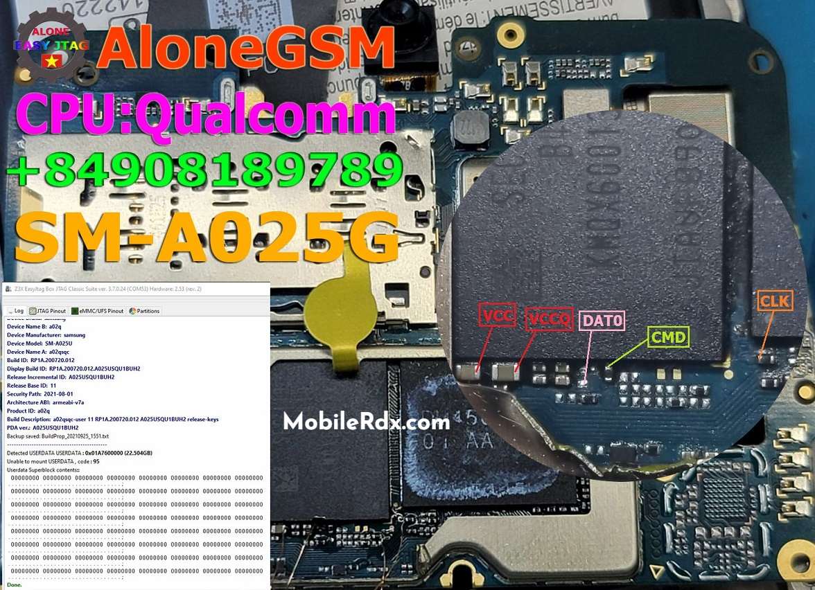 Samsung Galaxy A02s A025G SP EMMC PinOUT Test Point