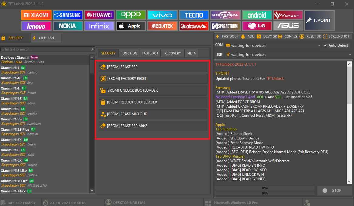 TFT Unlock Tool Main Window TFT Unlock Tool Main Window