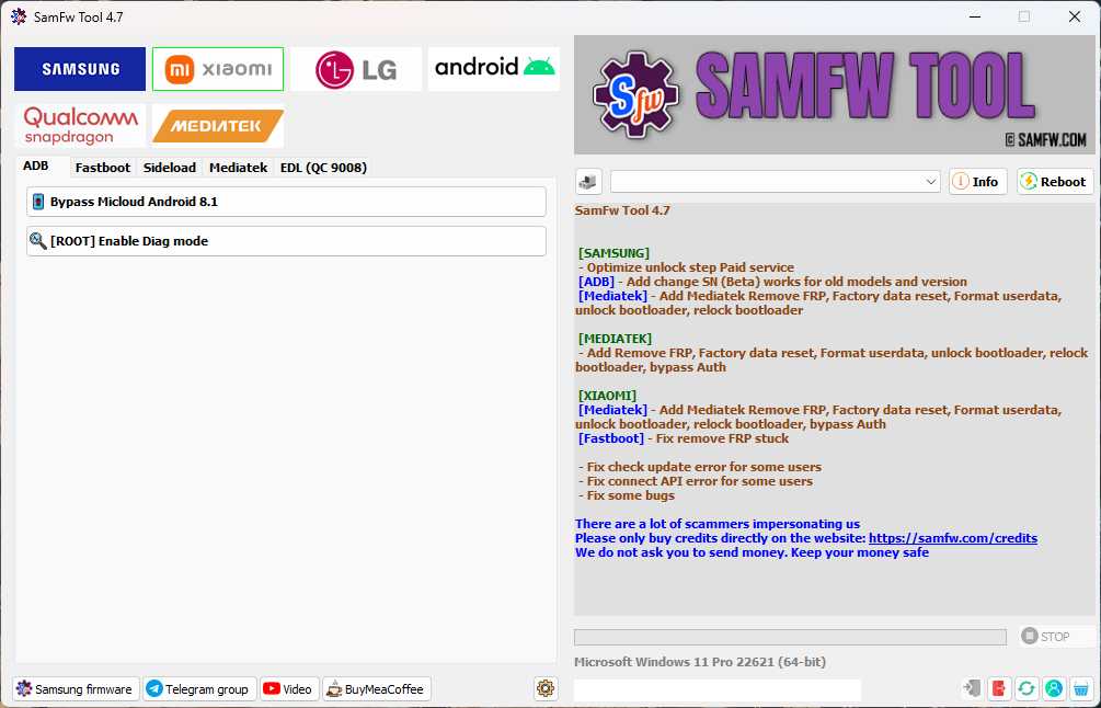 SamFw Tool Main Window SamFw Tool Main Window