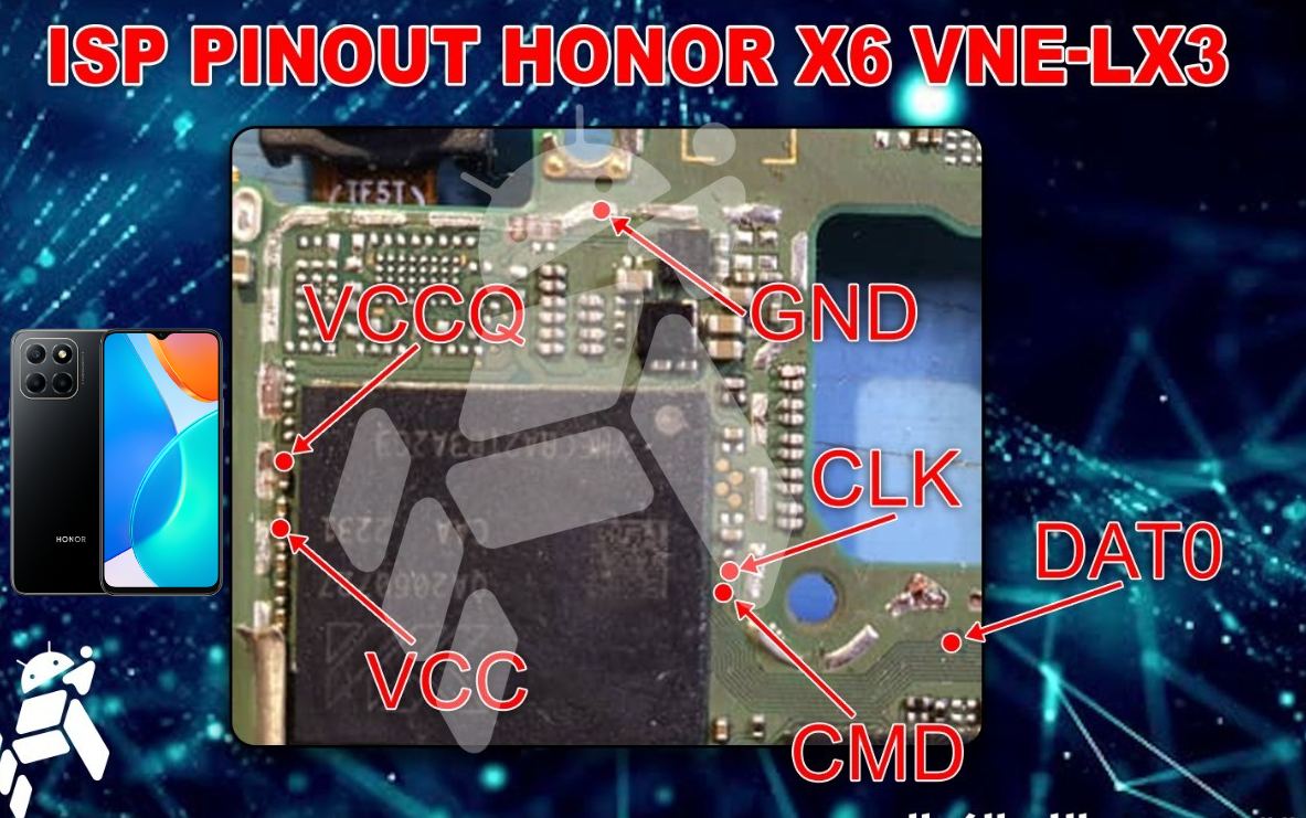 Honor X6 EMMC ISP Pinout   Test Point Image