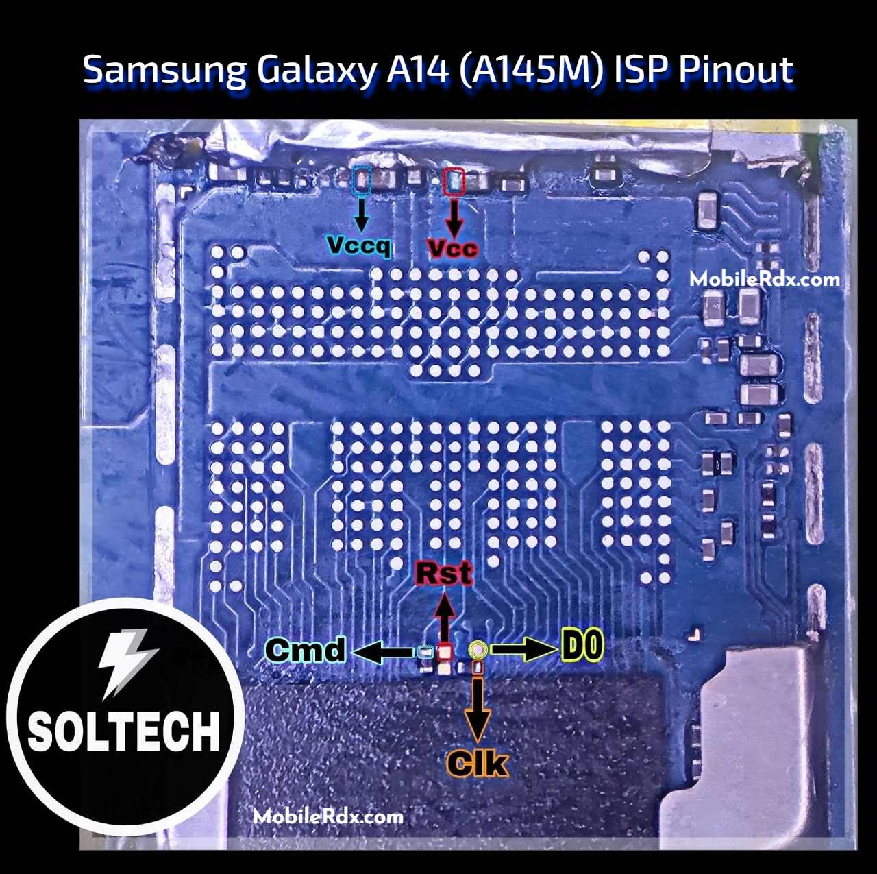 Samsung Galaxy A14 A145M EMMC ISP Pinout Test Point Image