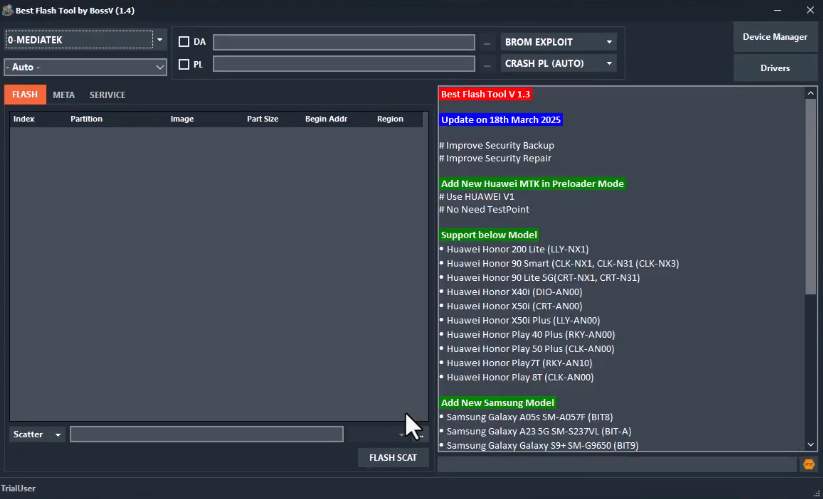 BFT Best Flash Tool V1.7 main screen BFT Best Flash Tool V1.7 main screen