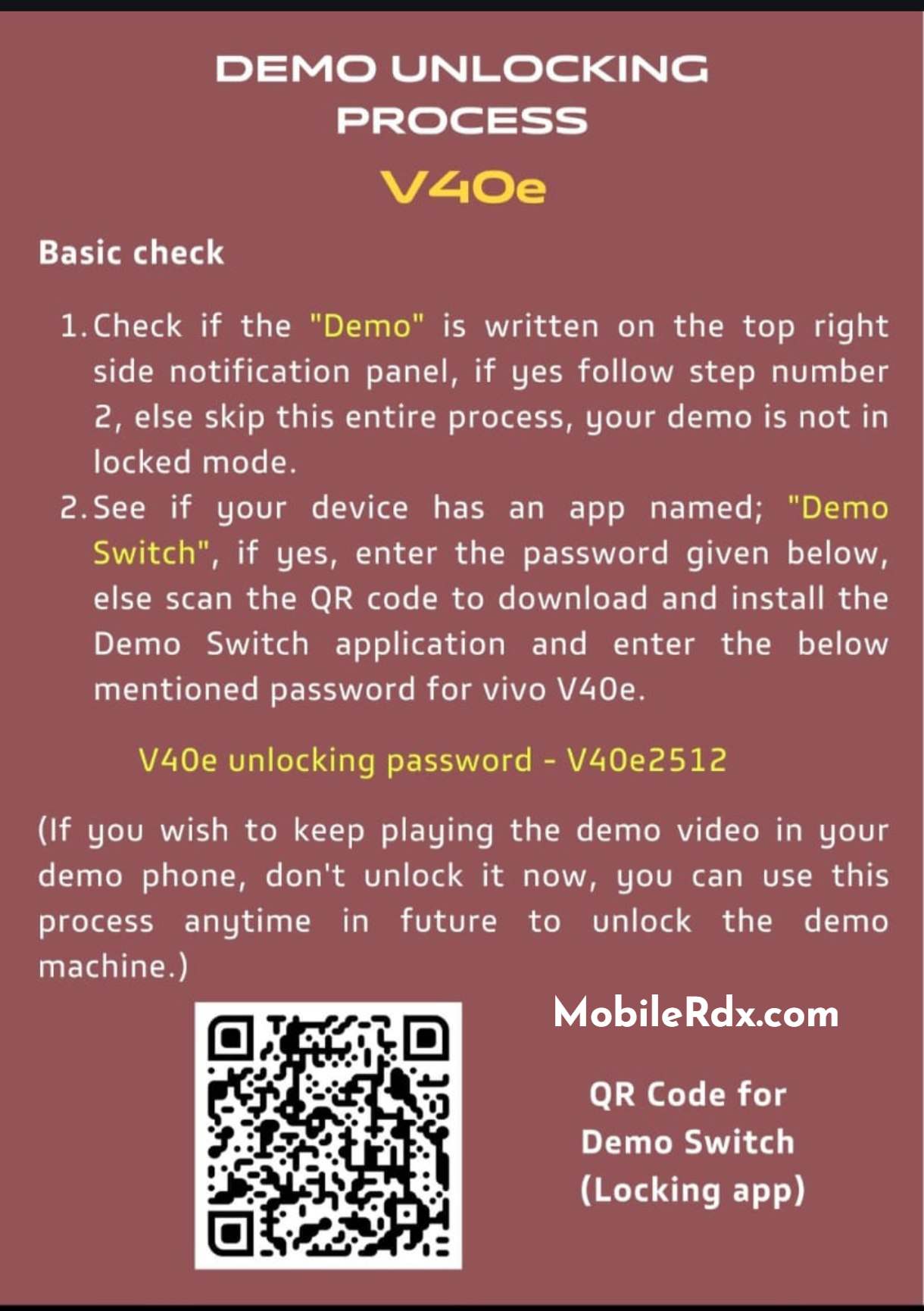 Vivo V40e demo remove code Vivo V40e demo remove code