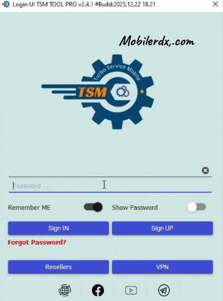 TSM Tool Pro Login window TSM Tool Pro Login window