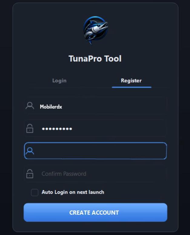 TunaProTool register account TunaProTool register account
